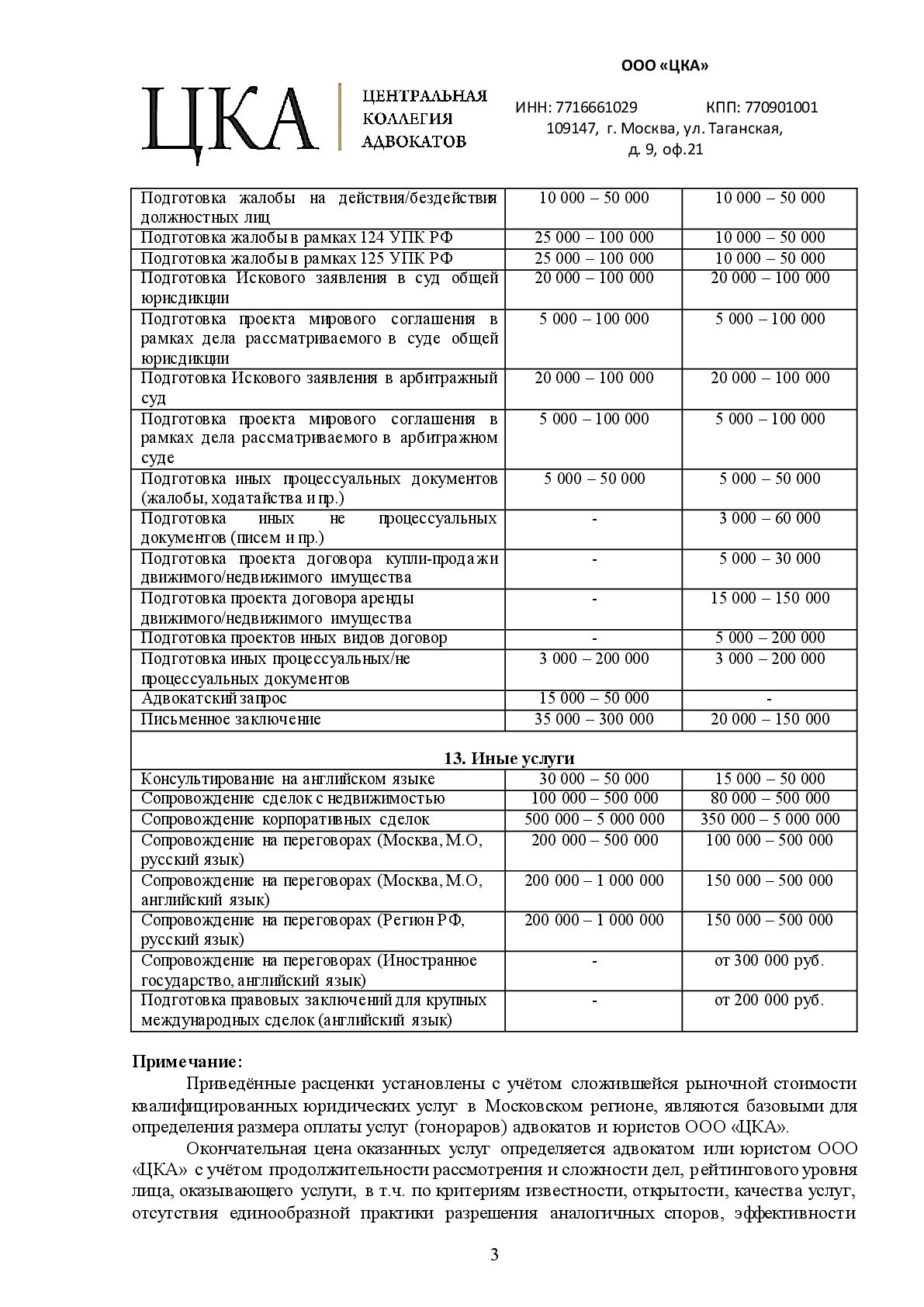 Адвокаты Москвы - Консультация и помощь адвоката, юристов - Прайс лист